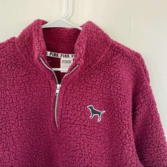 PINK by Victoria's Secret Burgundy Sherpa Quarter Zip - Mock Neck - Picture 2 of 5